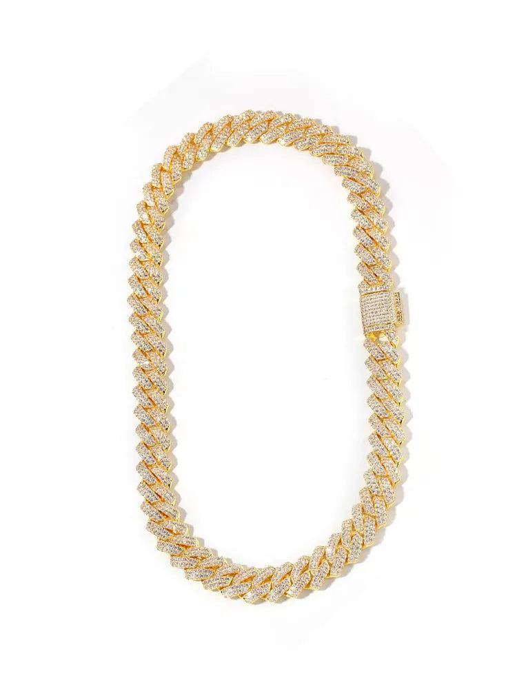 13mm Iced Out Cuban Link Chain & Bracelet Set for Men – Gold Plated Copper Hip Hop Necklace with CZ Stones, Statement Streetwear Jewelry