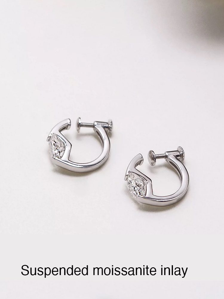 1ct Moissanite Small Hoop Earrings – 925 Sterling Silver Minimalist Huggie Hoops Screw Back Clip-On Earrings