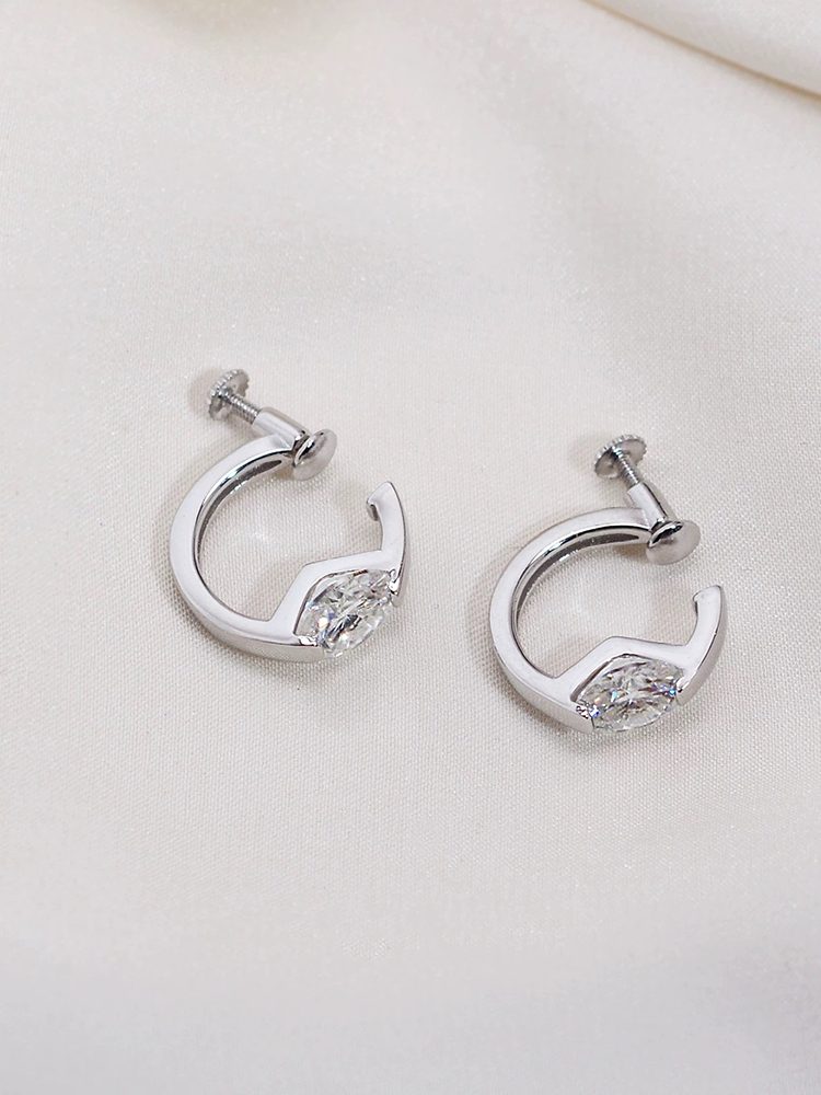 1ct Moissanite Small Hoop Earrings – 925 Sterling Silver Minimalist Huggie Hoops Screw Back Clip-On Earrings