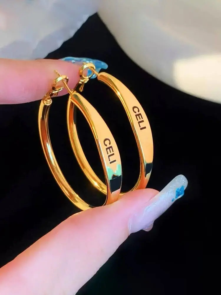 Gold Vintage Paris Large Hoop Earrings Old Money Women | 18K Plated Waterproo... | Fairies Whisper Paris Designer Jewelry - Detail View 2