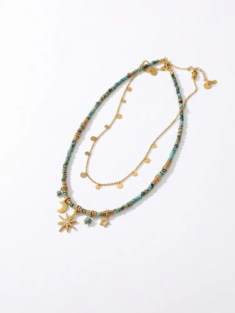 Collier ras-de-cou bohème vintage à plusieurs rangs de tournesols