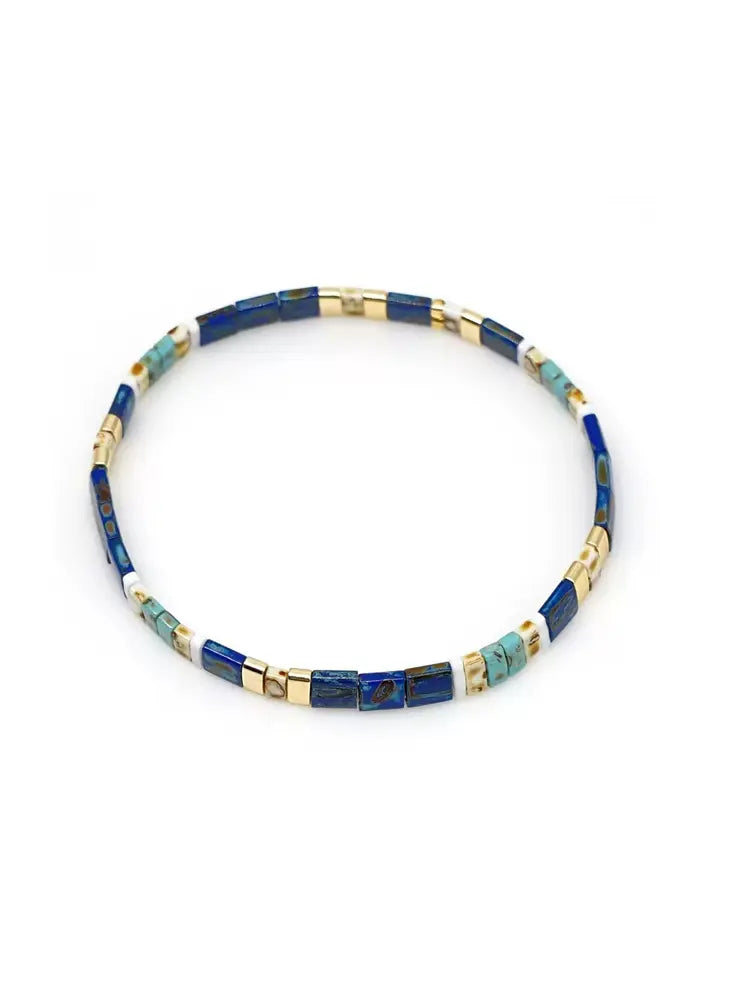 Bijoux de créateur bohème rétro ethniques à plusieurs rangs de perles bleues foncées