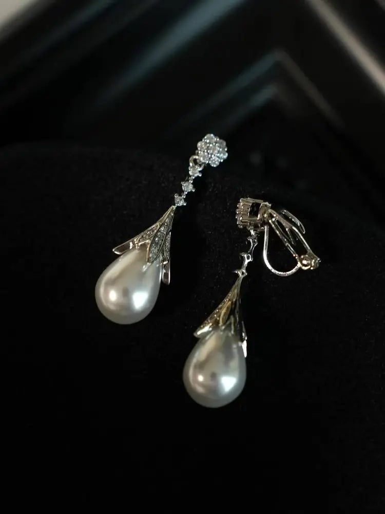 Boucles d'oreilles classiques en forme de goutte d'eau, perles et zircon