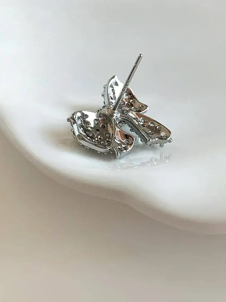 Boucles d'oreilles à clous en strass et nœuds fantaisie, argent et or, printemps