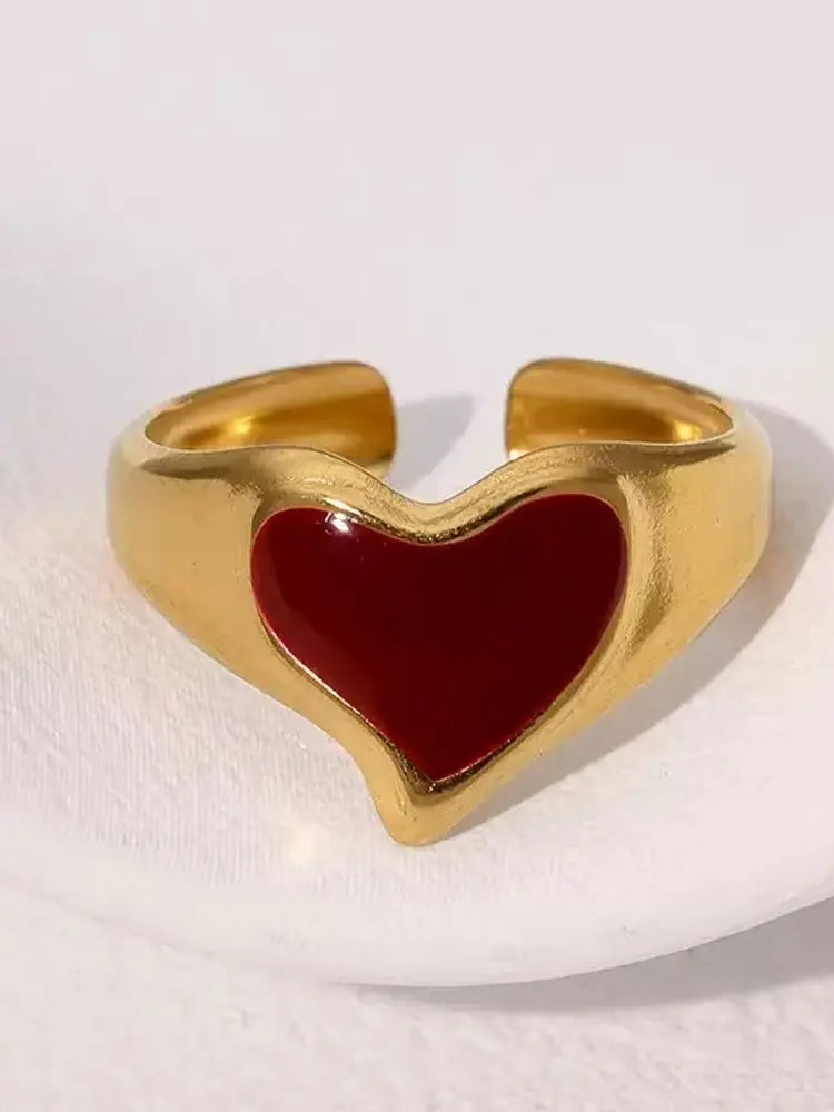 Hot red heart ring set gold 7 open rings