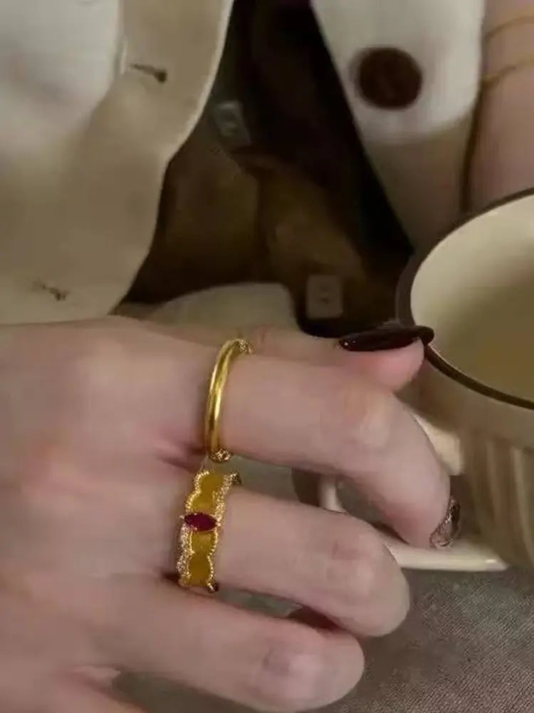 Vintage luxury brushed colored gemstones rings set 5 rings