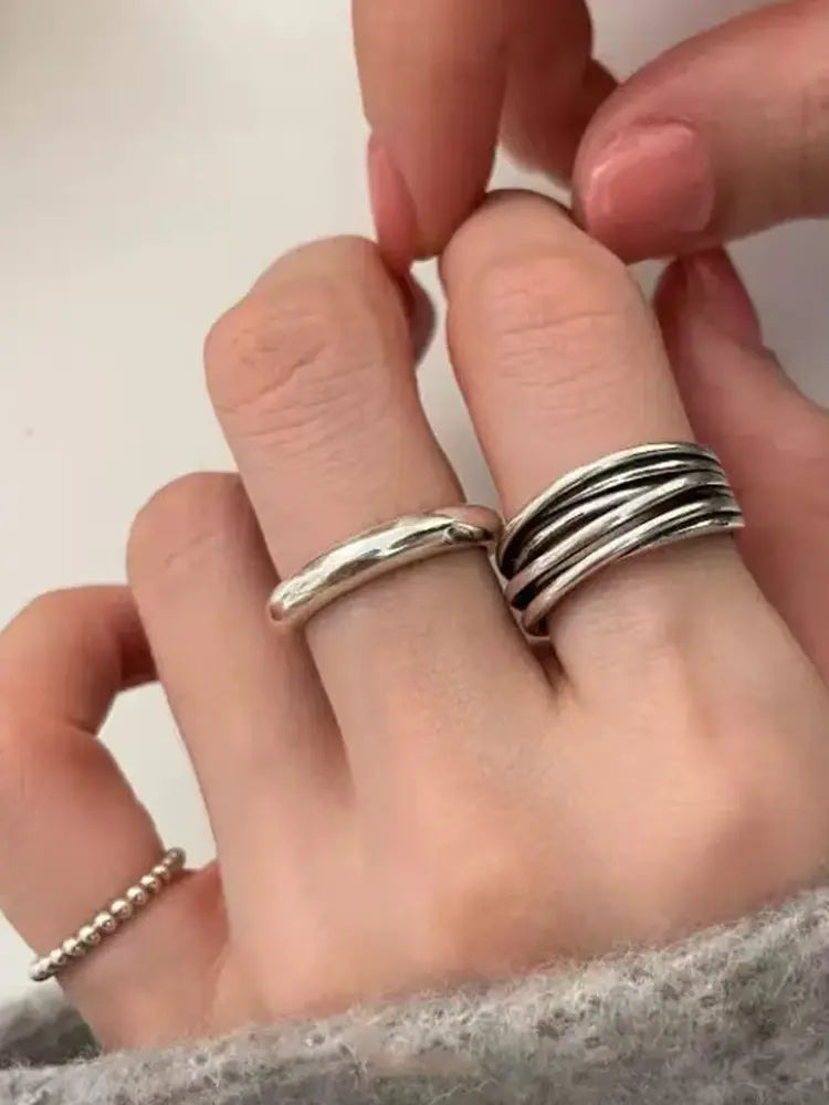 Punk ring set opening silver 3 rings s925