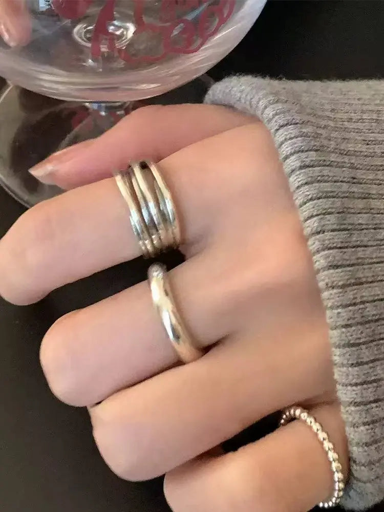 Punk ring set opening silver 3 rings s925