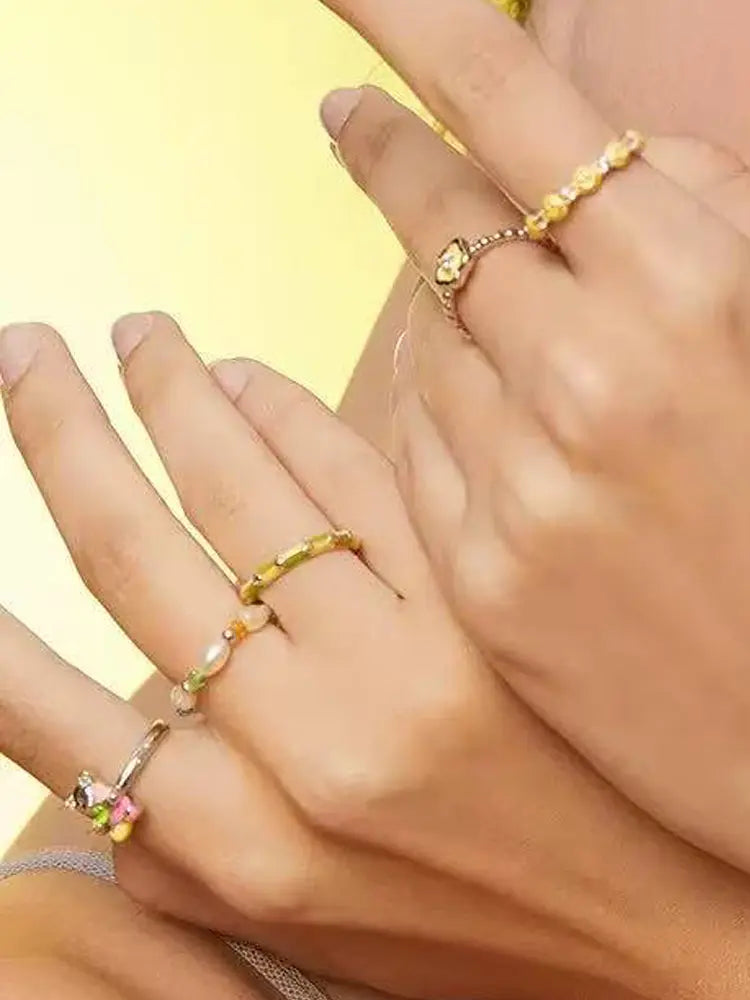 Spring yellow-green girl rings set color 3 rings s925