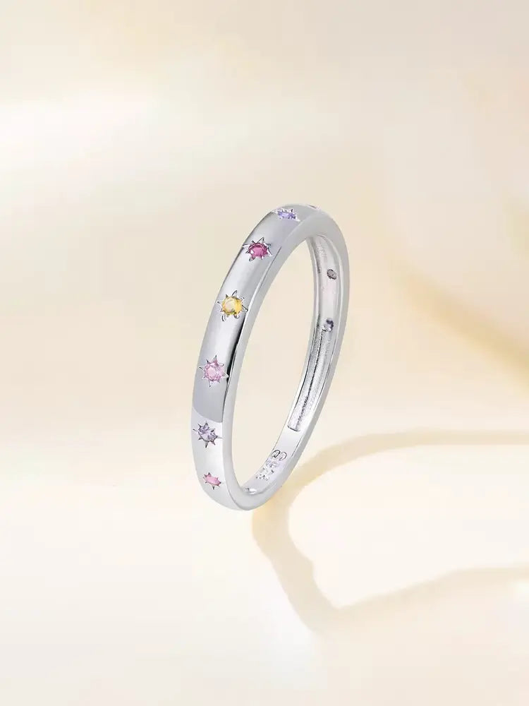 Lightweight Ring Set Micro-set With Small Colored Diamonds Gold & Silver 2 rings S925 18k