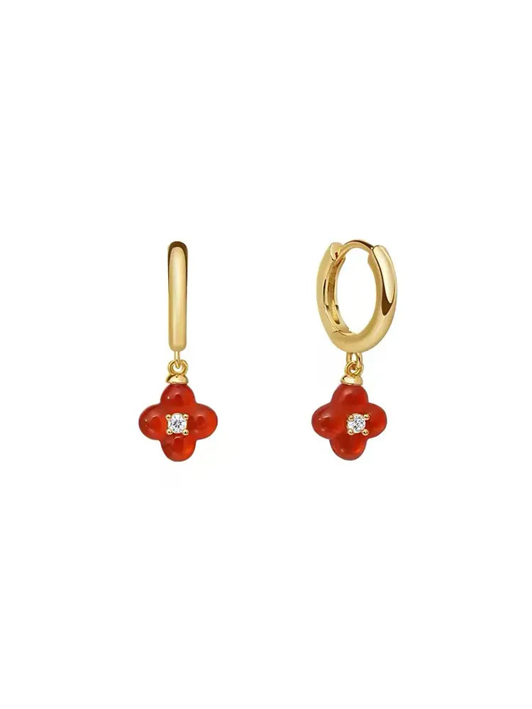 316L Clover flower earrings red 18k gold plated Wo