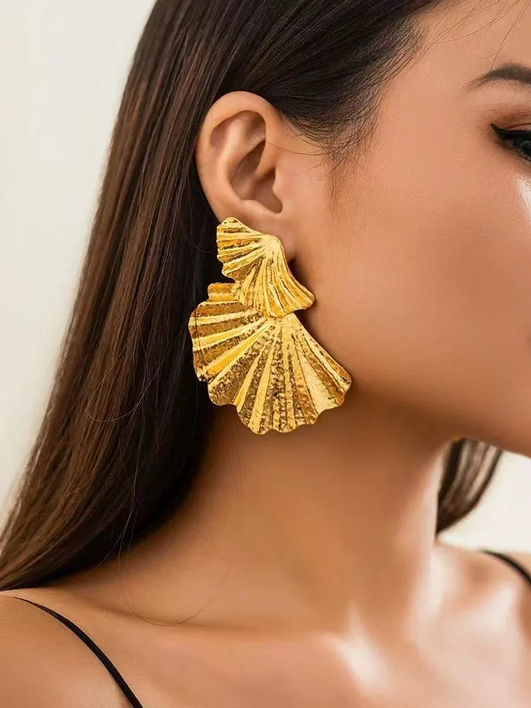 Irregular thick heavy stainless steel earrings 18k gold plated | Fairies Whisper Paris Designer Jewelry - Detail View 2