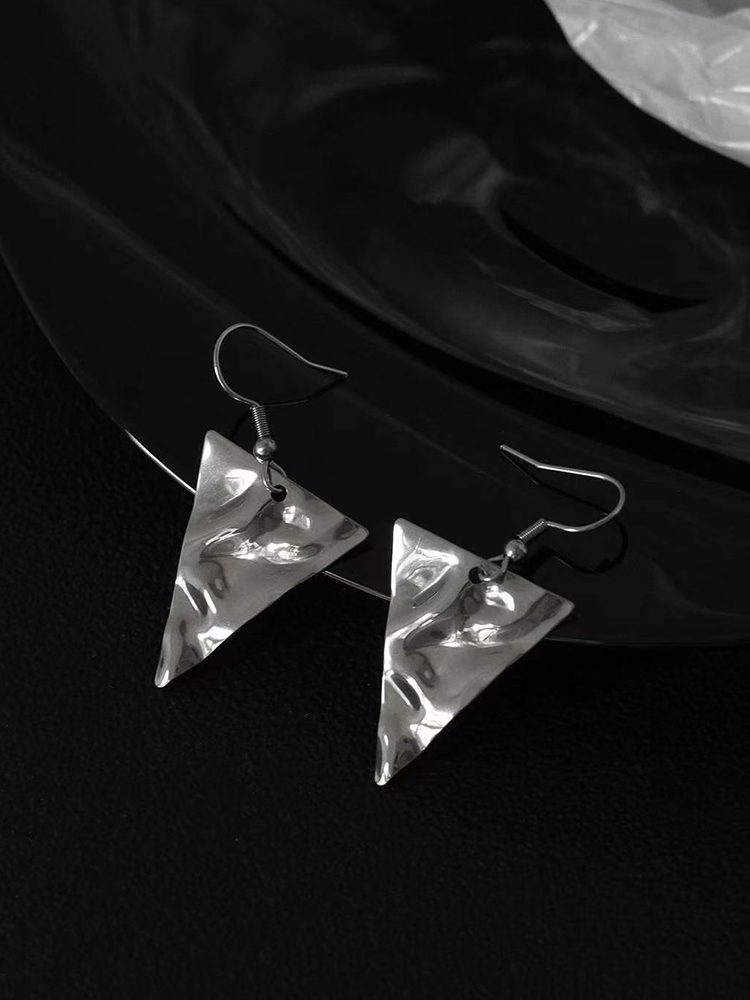 Hammered Stainless Steel Triangle Earrings | Fairies Whisper Paris Designer Jewelry - Detail View 4