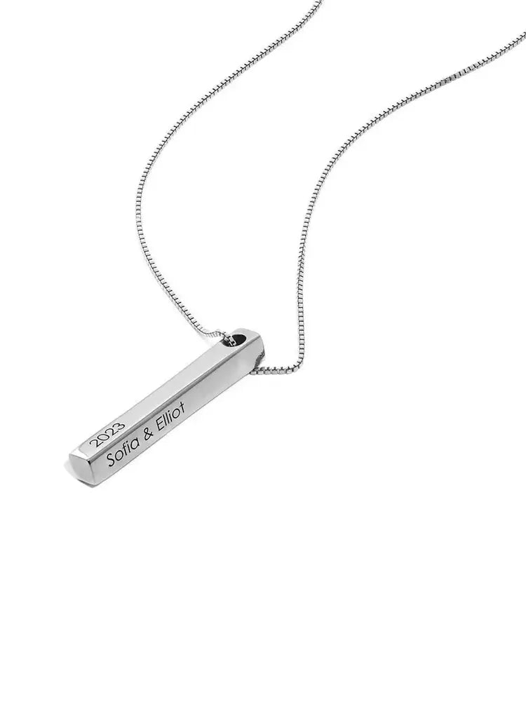 Square Bar Stainless Steel Necklace – AI Agent Custom Engraved Pendant