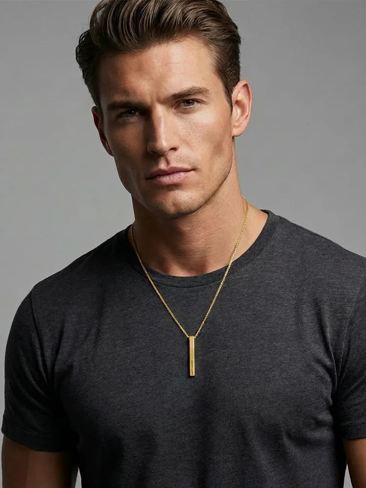 Square Bar Stainless Steel Necklace – AI Agent Custom Engraved Pendant