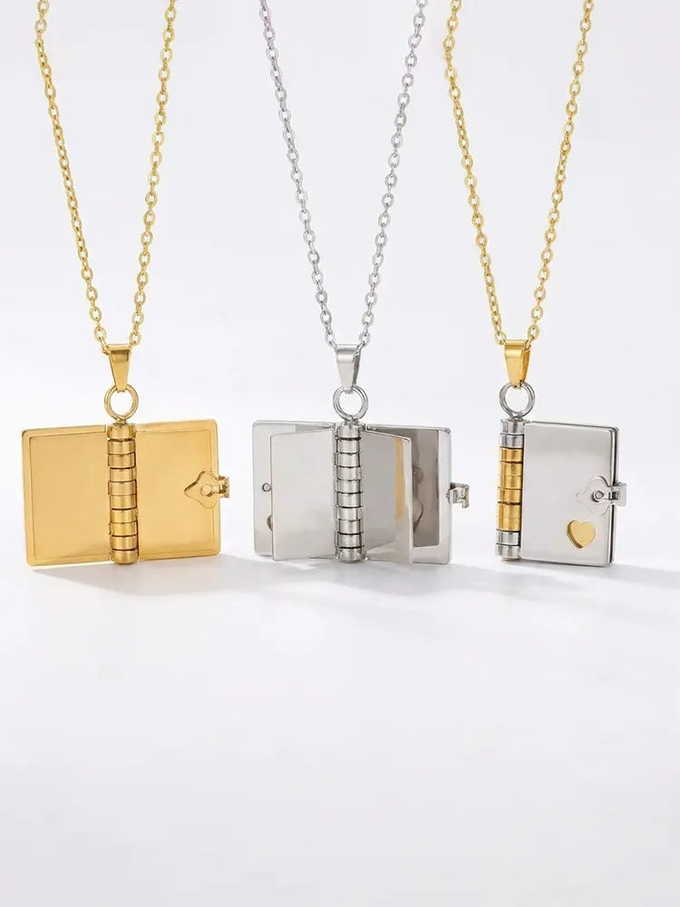 Stainless Steel Book Necklace – Custom Engraved AI
