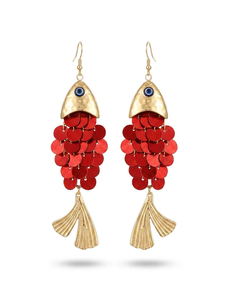 Fish-shaped shell drop earrings