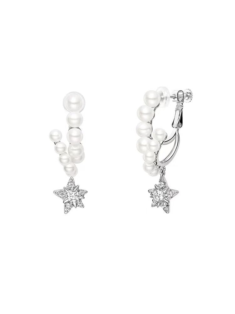 Trendy pearl star earrings Studs & Clip-On Earrings (No Piercing Required)