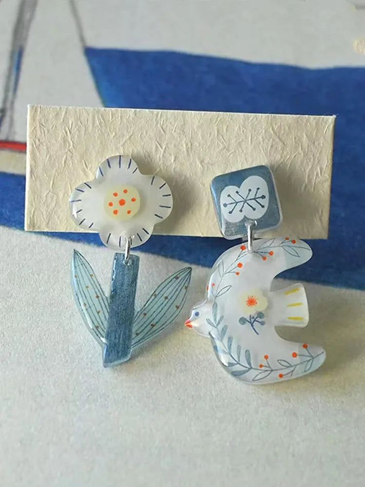 Designer Original Hand-Painted Garden Earrings – Courtyard Inspired