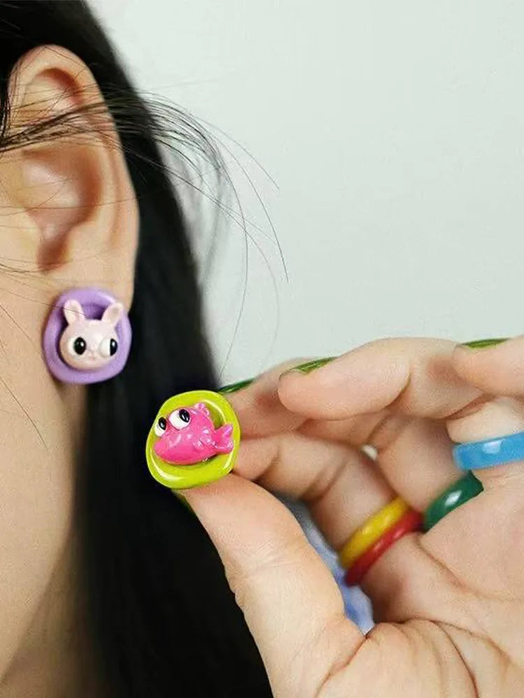 Colorful Cartoon Animal Earrings Elephant Bunny Fish