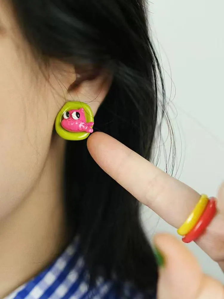 Colorful Cartoon Animal Earrings Elephant Bunny Fish