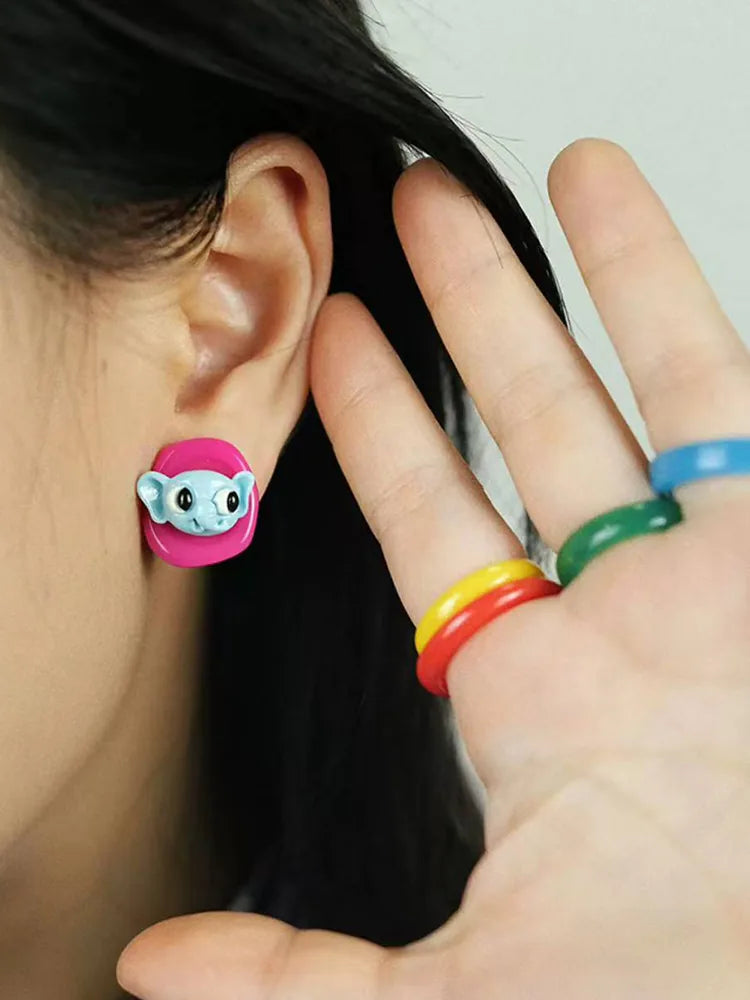 Colorful Cartoon Animal Earrings Elephant Bunny Fish