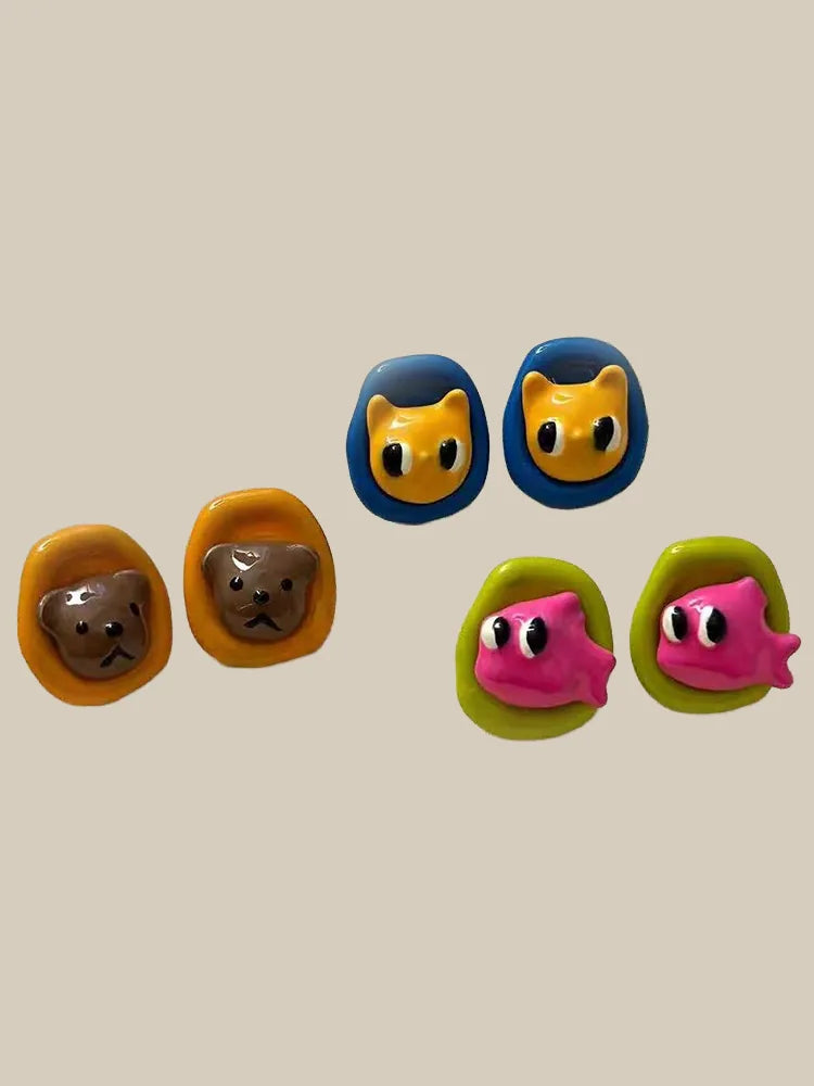 Colorful Cartoon Animal Earrings Elephant Bunny Fish