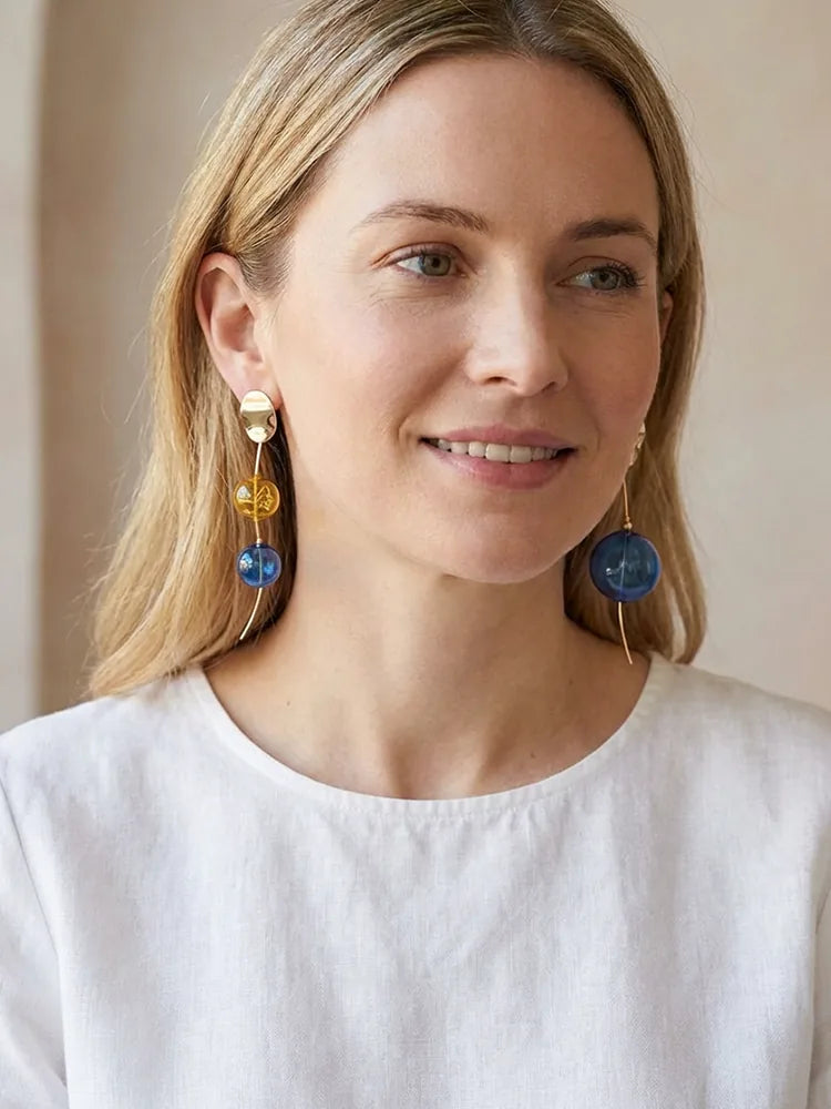 Blue Planet Drop Summer Light Refreshing Style Studs & Clip- Detail View — Waterproof & Hypoallergenic