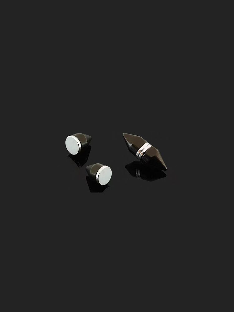 2PCS Silver Black Bullet Magnetic Earrings for Men Fashion Unique Cool Special
