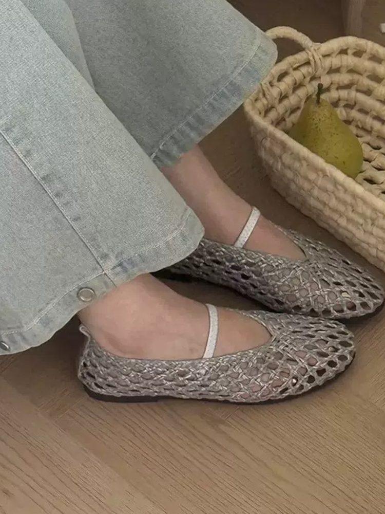 Handwoven Sheepskin Hollow Flats Fisherman Sandals Shoes