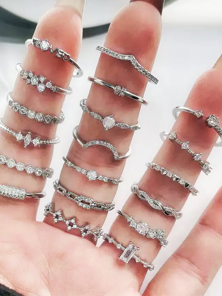 5-Piece Ring Set | Ring Box Stainless Steel Ring Zircon Silver 925