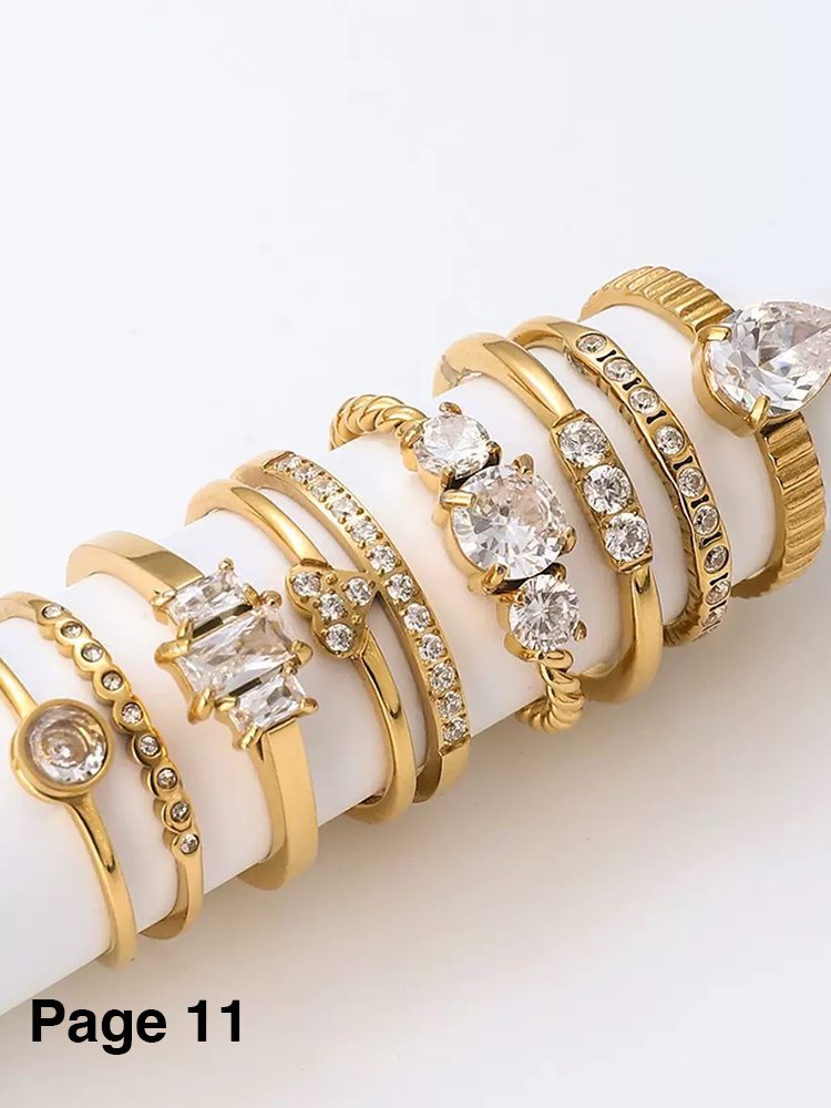 6-Piece Ring Set | Ring Box Stainless Steel Ring Zircon Gold 18K gold- plated
