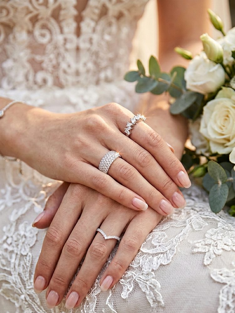 4-Piece Ring Set | Ring Box 925 Sterling Silver Ring Set with moissanite | High Quality