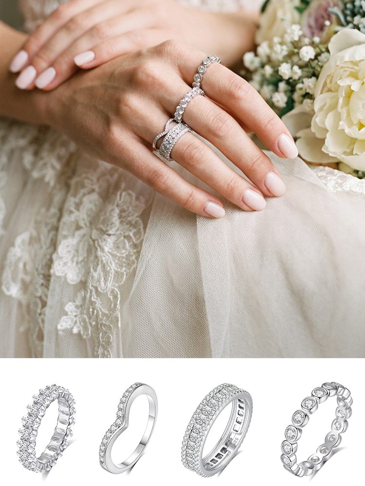 4-Piece Ring Set | Ring Box Princess Cut Moissanite 925 Sterling Silver Ring Set | Luxury Stackable