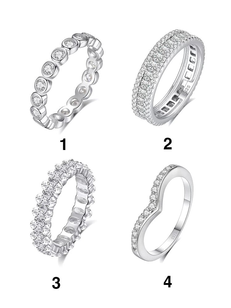 4-Piece Ring Set | Ring Box Princess Cut Moissanite 925 Sterling Silver Ring Set | Luxury Stackable
