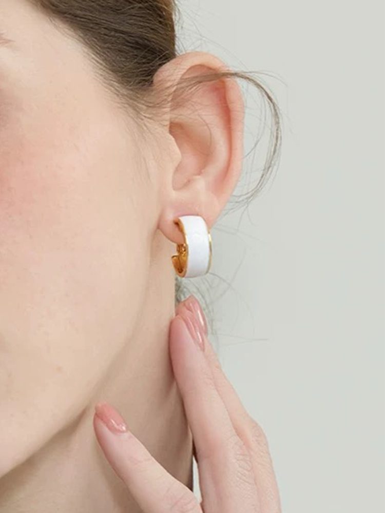 White Enamel Mini Hoop Clip-On Earrings