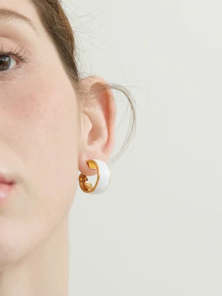 White Enamel Mini Hoop Clip-On Earrings