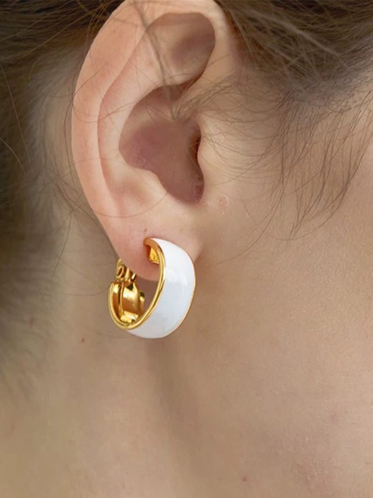 White Enamel Mini Hoop Clip-On Earrings