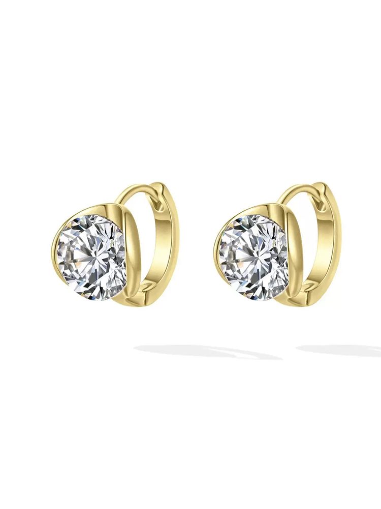 2 Carat Moissanite Studs & Hoop Earrings, S925 Sterling Silver Gold Plated, Hypoallergenic & Sleep-Friendly Daily Jewelry, GRA Certified