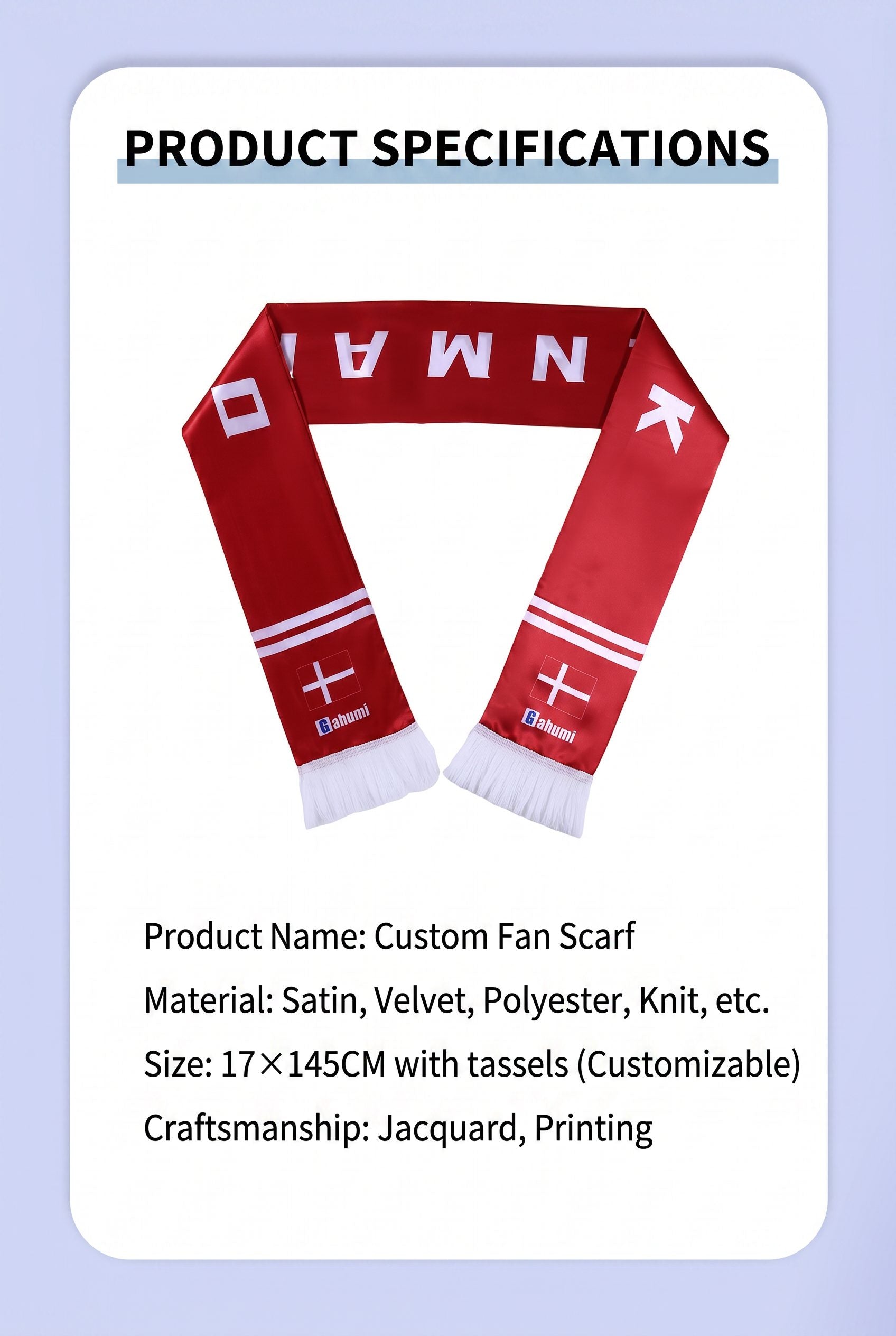 2026 Football Fan Scarf – Polyester Supporter Scarf with Custom Logo, Team Spirit Cheer Scarf for Sports Events and Fan Parties