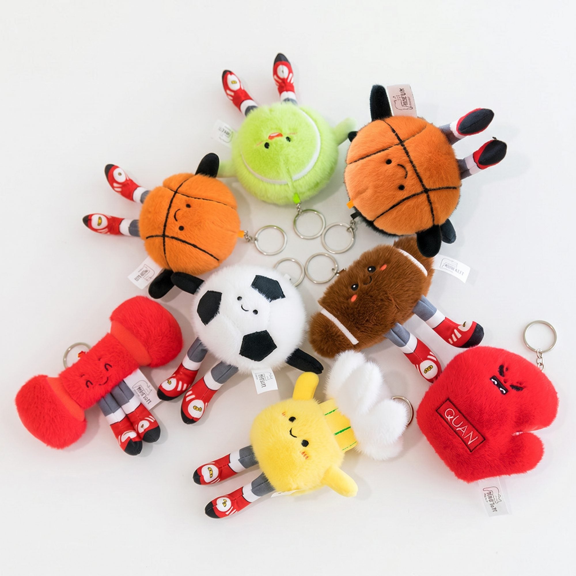 Sports Ball Plush Keychain - Football, Basketball, Rugby, Tennis & Boxing Glove Mini Plush Pendant, Souvenir Gift