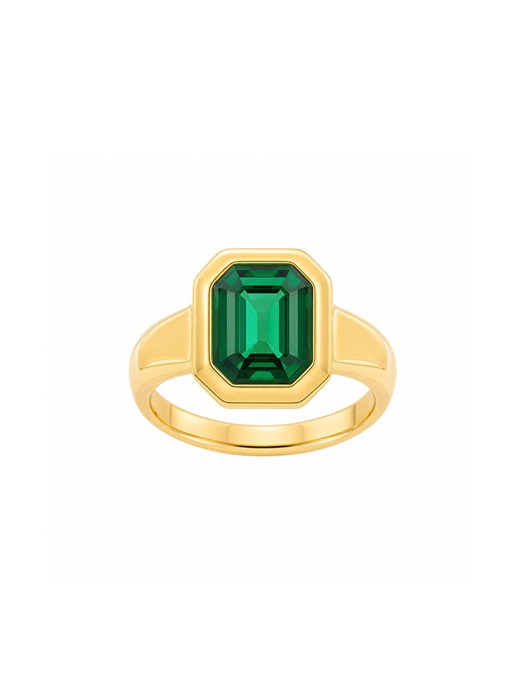 Square Cubic Zirconia Ring, 18K Gold Plated Stainless Steel Fashion Ring, Geometric Statement Jewelry
