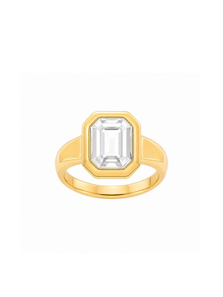Square Cubic Zirconia Ring, 18K Gold Plated Stainless Steel Fashion Ring, Geometric Statement Jewelry