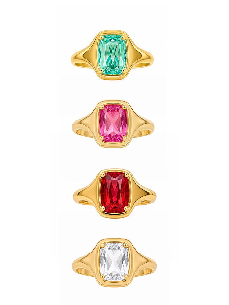 Gold Tone Candy Gem Ring Vintage Colorful Cubic Zirconia Statement Ring Set Retro Fashion Jewelry
