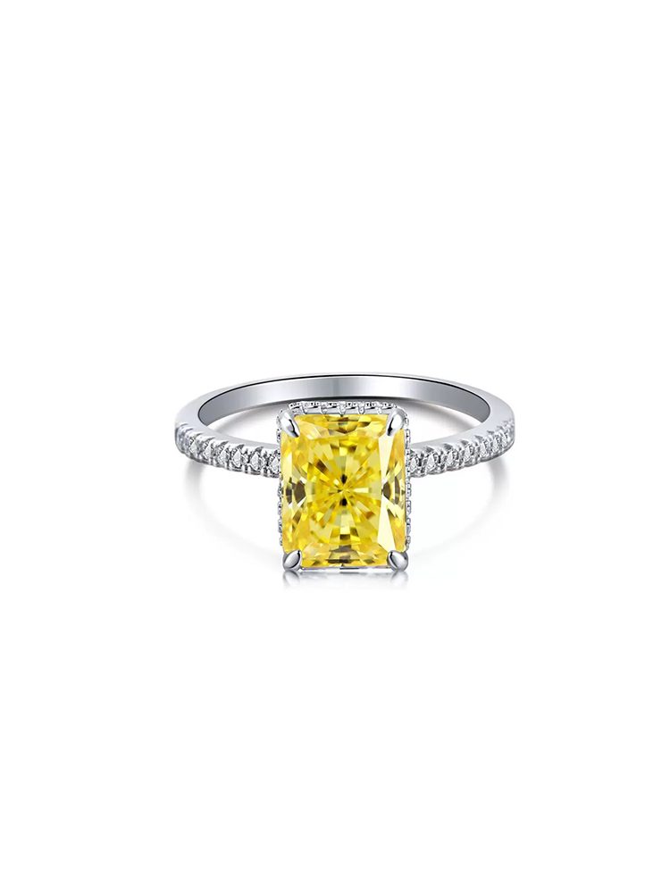 Luxury Green Square-Cut High Carbon Cubic Zirconia Ring, Vintage Glam Statement Jewelry