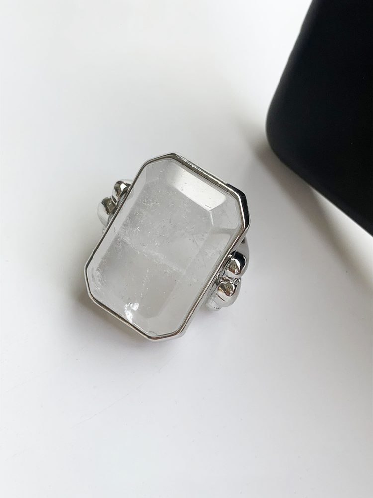 Oversized Crystal Sugar Cube Cut Ring, Geometric Statement Fashion Ring for Women