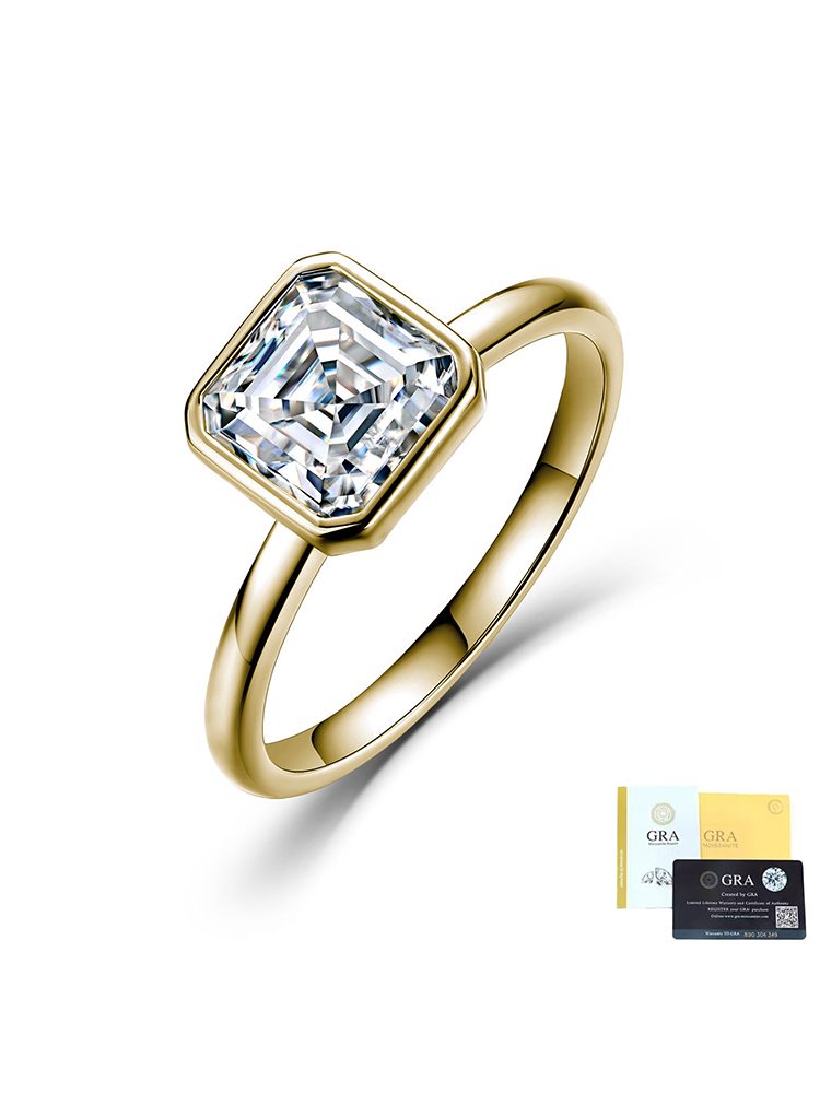 S925 Sterling Silver 18K Gold Plated Moissanite Ring, 2.5 Carat Round Cut Engagement Style Ring for Women