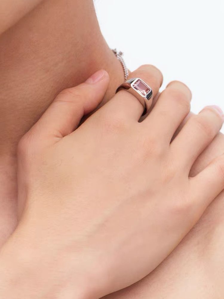 S925 Sterling Silver Square “Sugar Cube” Gemstone Ring, Colorful Amethyst & Citrine Fashion Ring, Unisex Design