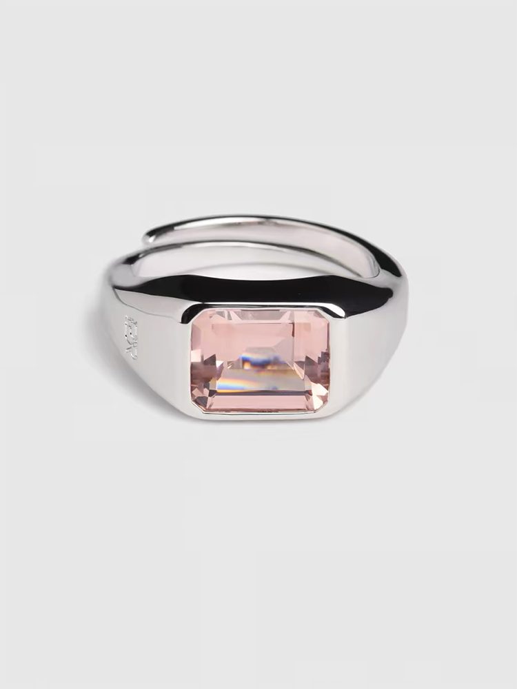 S925 Sterling Silver Square “Sugar Cube” Gemstone Ring, Colorful Amethyst & Citrine Fashion Ring, Unisex Design