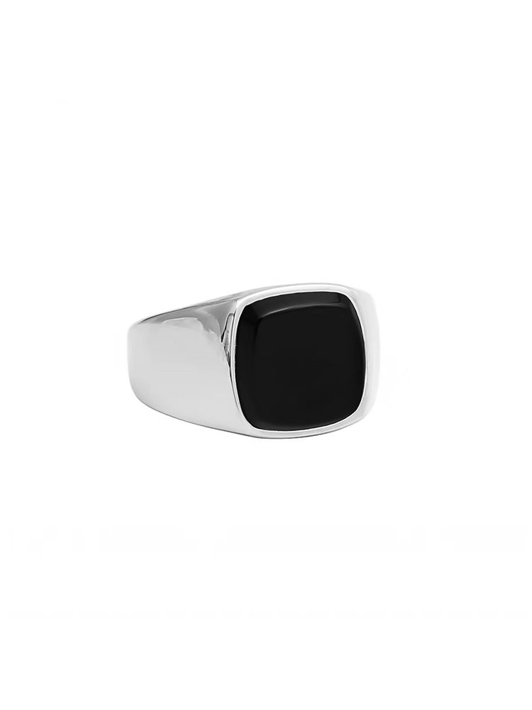 Stainless Steel Natural Stone Signet Ring, Square Black Onyx / Tiger Eye / Marble Statement Ring for Men & Women